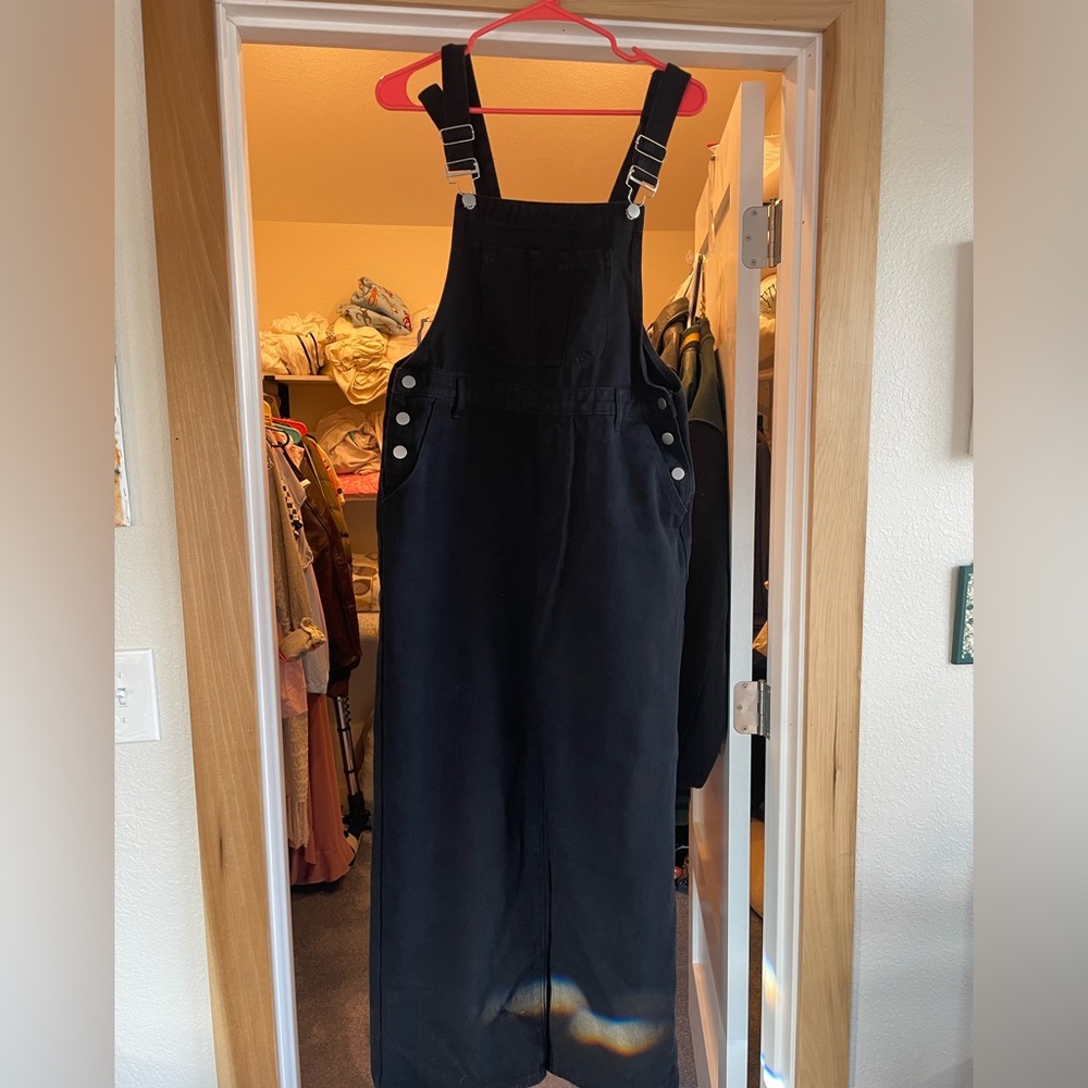 Solid black wide leg overalls